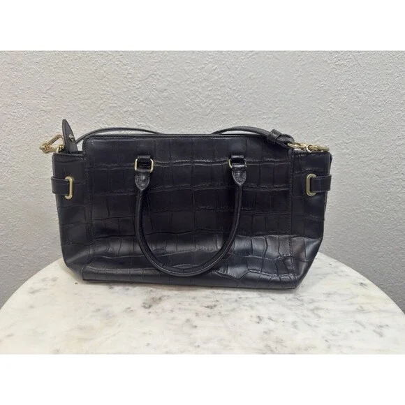 Coach Black Croc Embossed Leather Satchel Shoulder Crossbody Bag - Picture 2 of 11